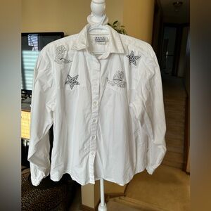 VTG White Western Styled Button-Up Shirt with Bling By Deborah Murray